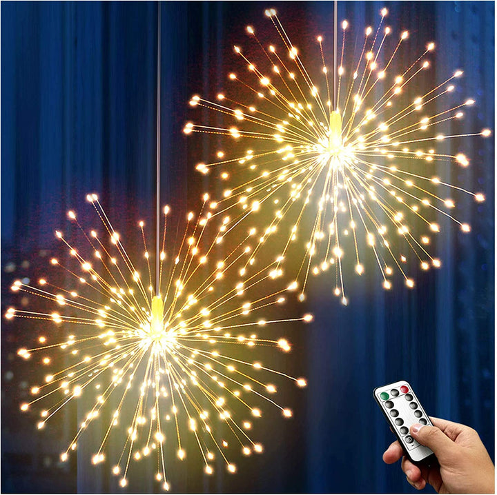 3D LED Star Fireworks Hanging LED Light Decorative Starburst Lamp 4xAA Battery Operated 8 Modes IP44 Warm White with Remote Control Indoor Outdoor