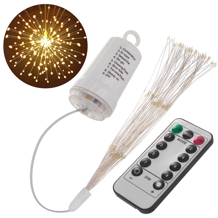 3D LED Star Fireworks Hanging LED Light Decorative Starburst Lamp 4xAA Battery Operated 8 Modes IP44 Warm White with Remote Control Indoor Outdoor