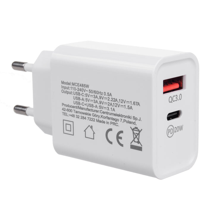 Maclean 20W Power Charger, PD, Power Delivery, Qualcomm Quick Charge, QC 3.0, 5V3A/9V2.22A/12V1.67A, white, MCE485W