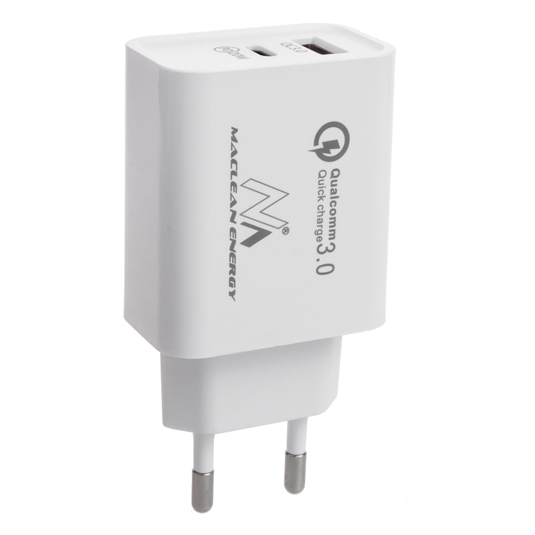 Charger Cumhachta 20W Maclean, PD, Seachadadh Cumhachta, Táille Tapa Qualcomm, QC 3.0, 5V3A / 9V2.22A / 12V1.67A, bán, MCE485W