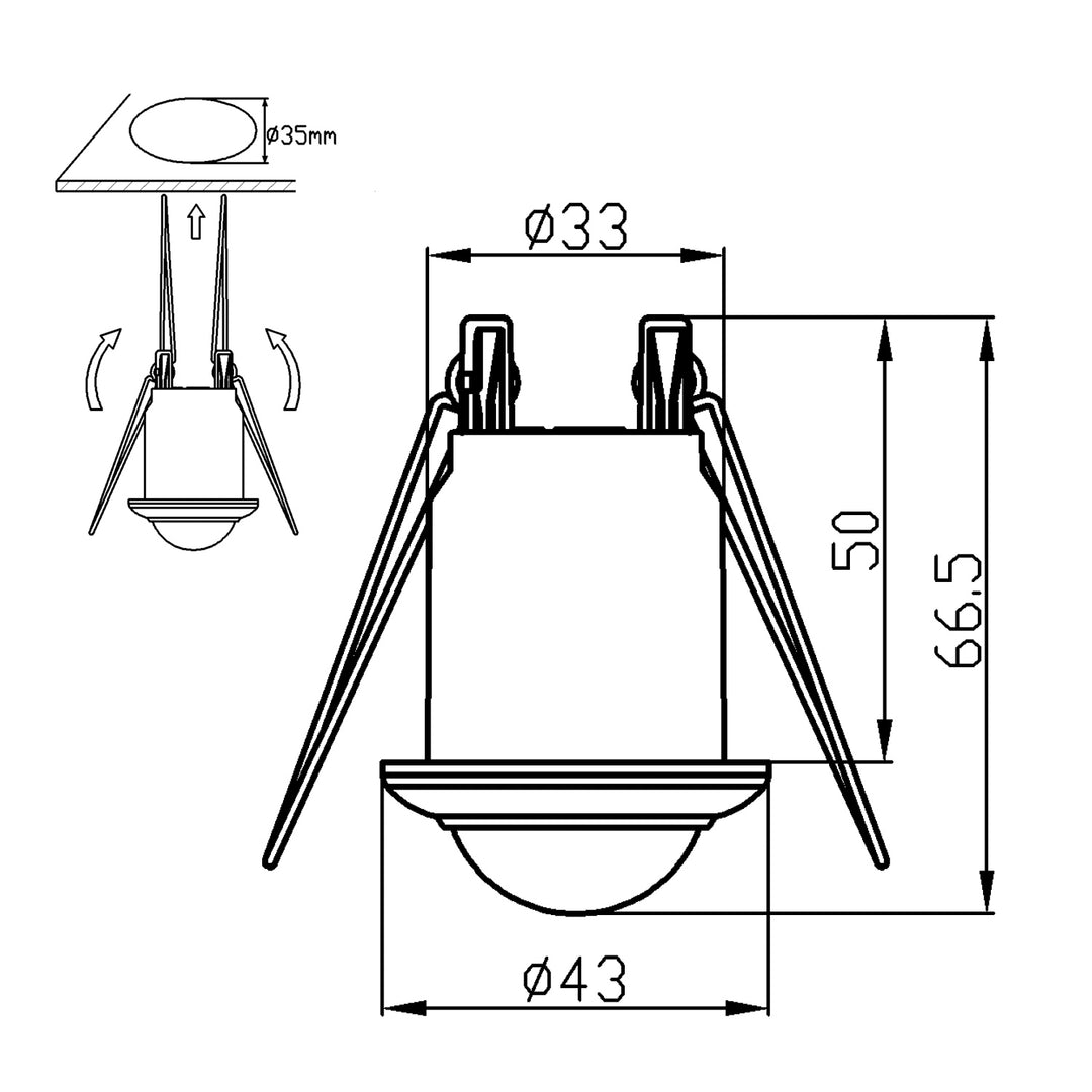 Maclean MCE359 PIR Motion Sensor Ceiling Flush Mounted Recessed Range 6m Max Load 300/150W 360° Detection Angle