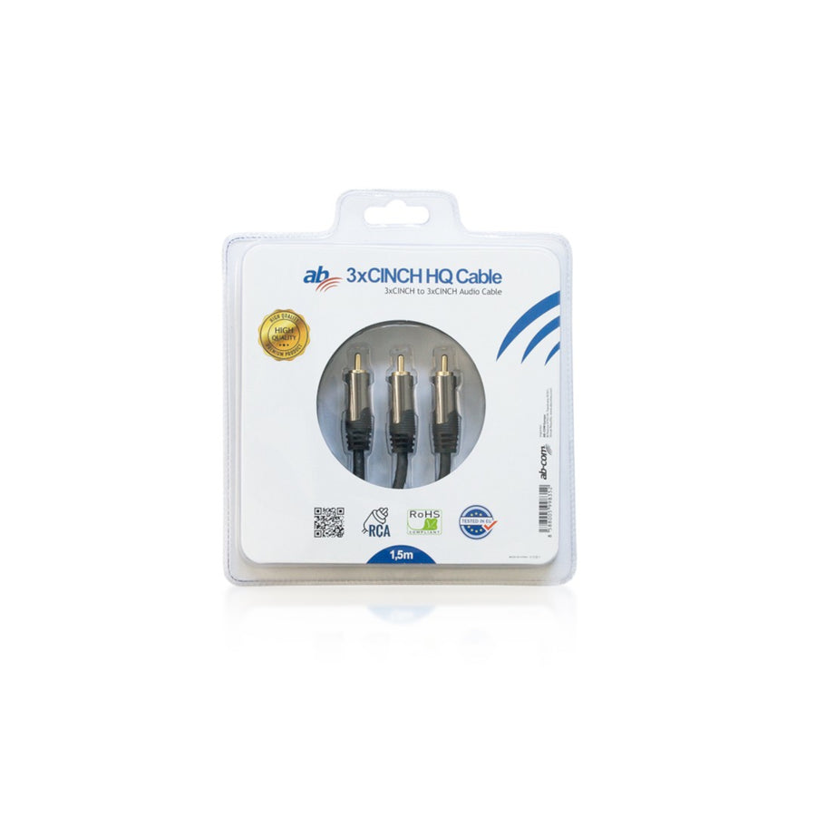 CINCH 3x RCA - 3x RCA Cable Audio Video 1.5m AB-COM VCR DVD TV RCA