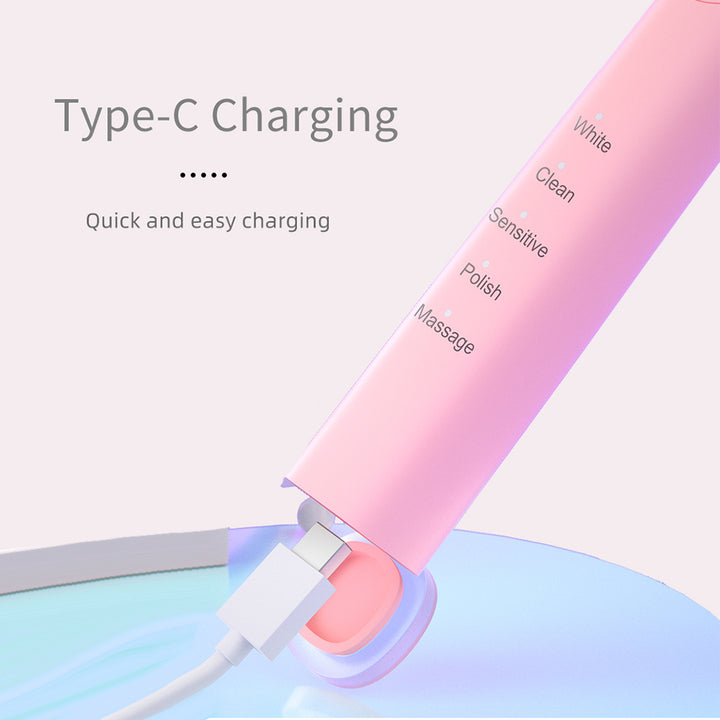 SEAGO SG-2303 Pink Sonic Toothbrush, 700 mAh Battery, 5 Modes, 3 Tips