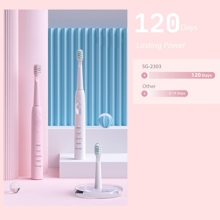 SEAGO SG-2303 Pink Sonic Toothbrush, 700 mAh Battery, 5 Modes, 3 Tips