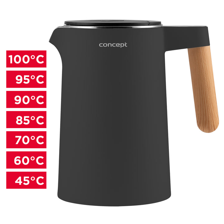 Concept RK3302 Electric Water Kettle Temperature Control 1.5L 2200W Stainless Steel 45°C - 100°C Nordic Style Design Anthracite Black