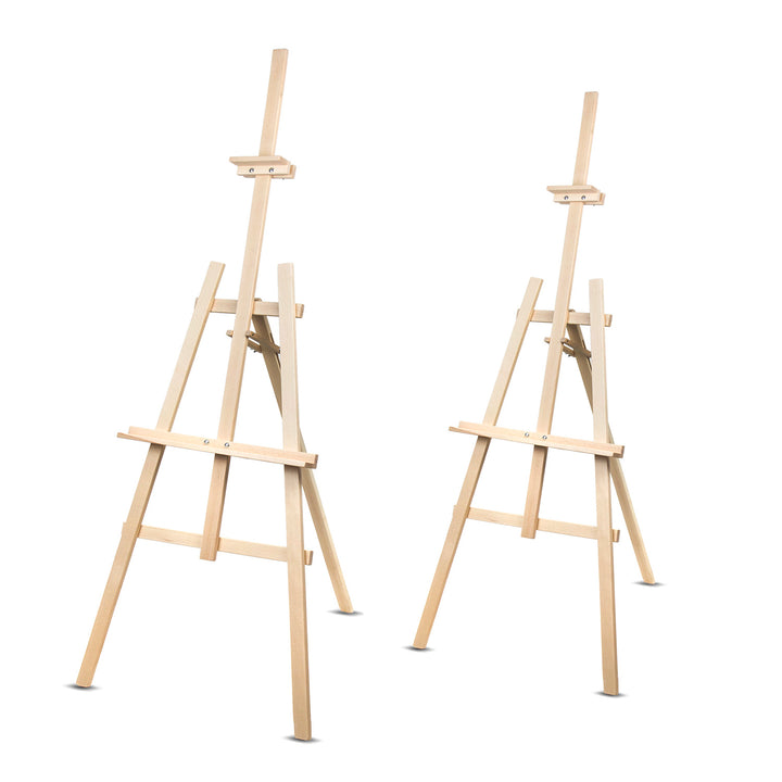 WOODOK Sraith de Dhá Easels Péinteála 150cm Feá Adhmad Tripod Comhthionól Éasca Seastán Scáthán Ócáid Bainise Nádúrtha Adhmaid Bainise Nádúrtha