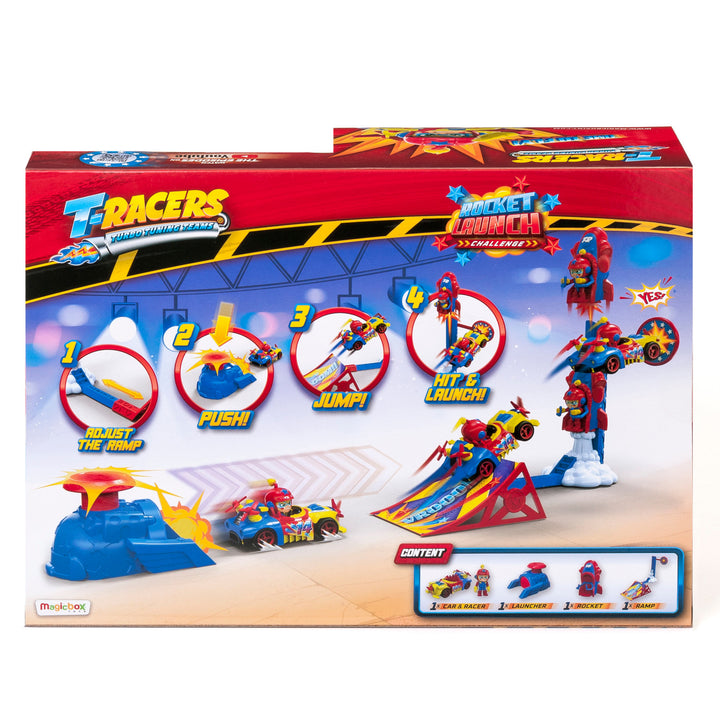 T-Racers Dúshlán Seoladh Roicéid Playset Set Uathúil Gluaisteán Feithicle Rampa Fíoracha