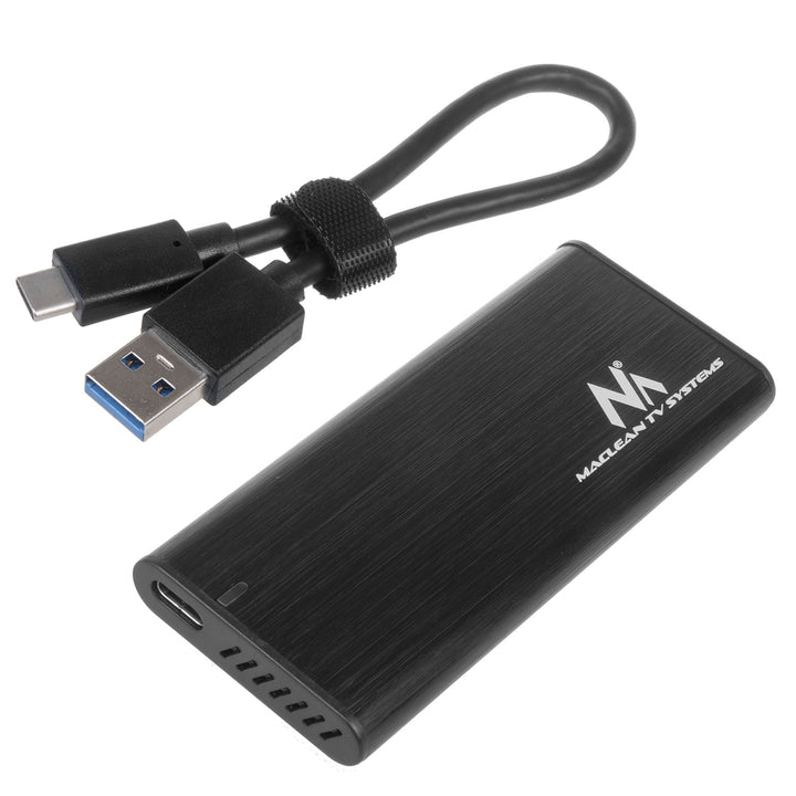 Maclean MCE443 NVMe SATA SSD M.2 Enclosure Adapter Aluminium NVMe (PCIe), NGFF (SATA) Supports USB 3.1 2230/2240/2260/2280 USAP Compatible with PC and Mac Aluminum Plug&Play Black