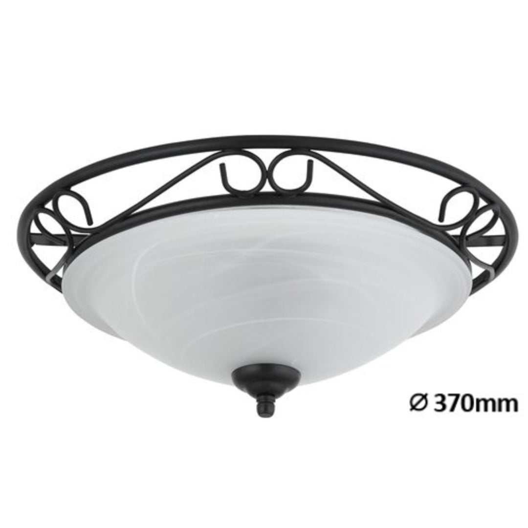 Ceiling Lamp Decorative Frame Light D37 E27 2 x 60W Alabaster Glass Matt Black IP20