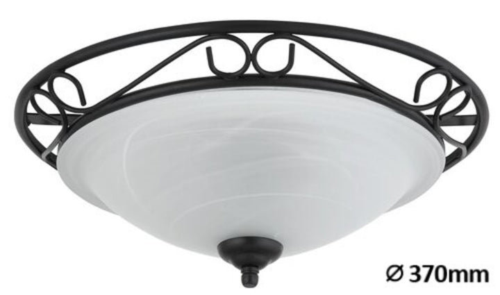 Ceiling Lamp Decorative Frame Light D37 E27 2 x 60W Alabaster Glass Matt Black IP20