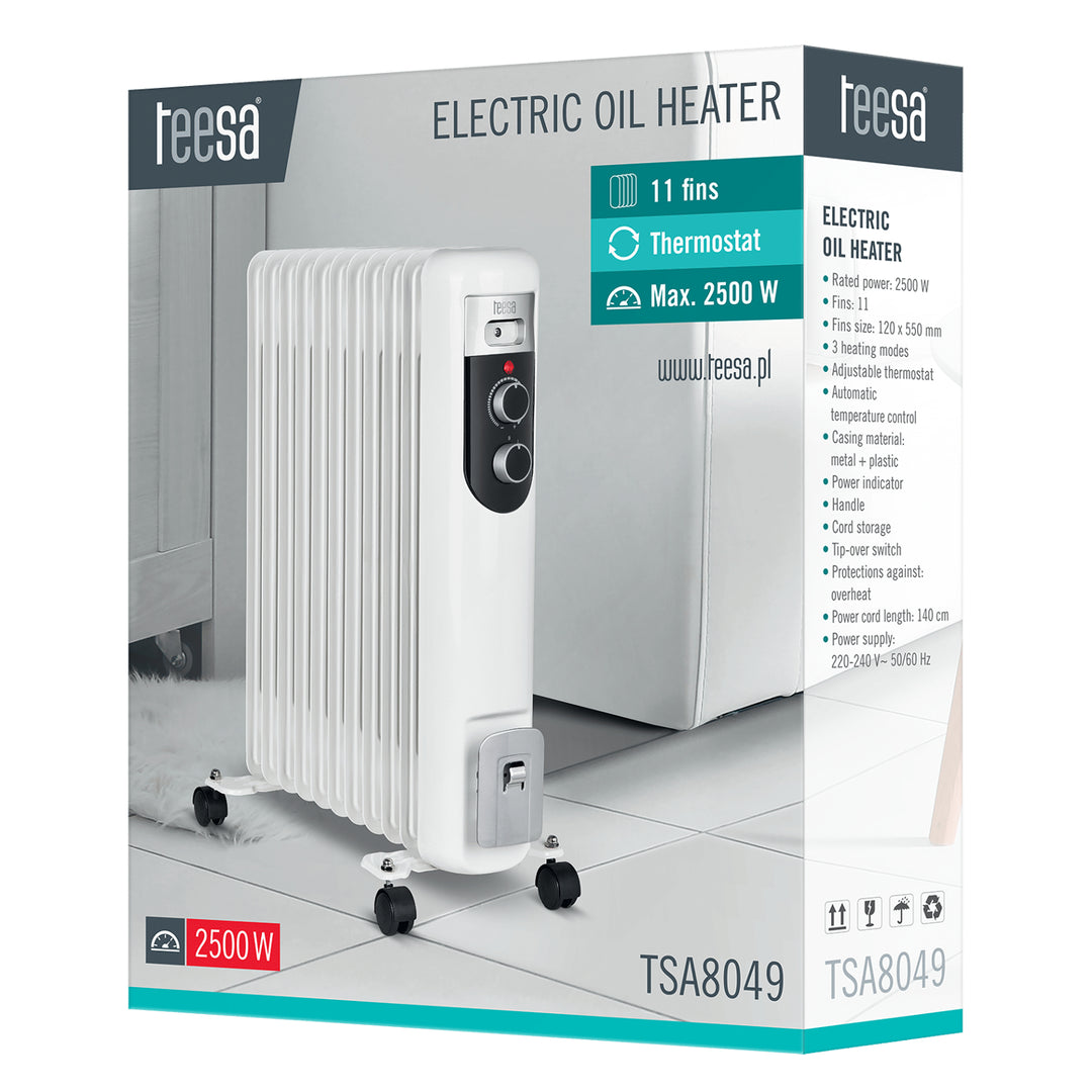 Teesa Oil HeaterTSA8049 2500W 11 Ribs 3 Heating Modes Efficient Portable