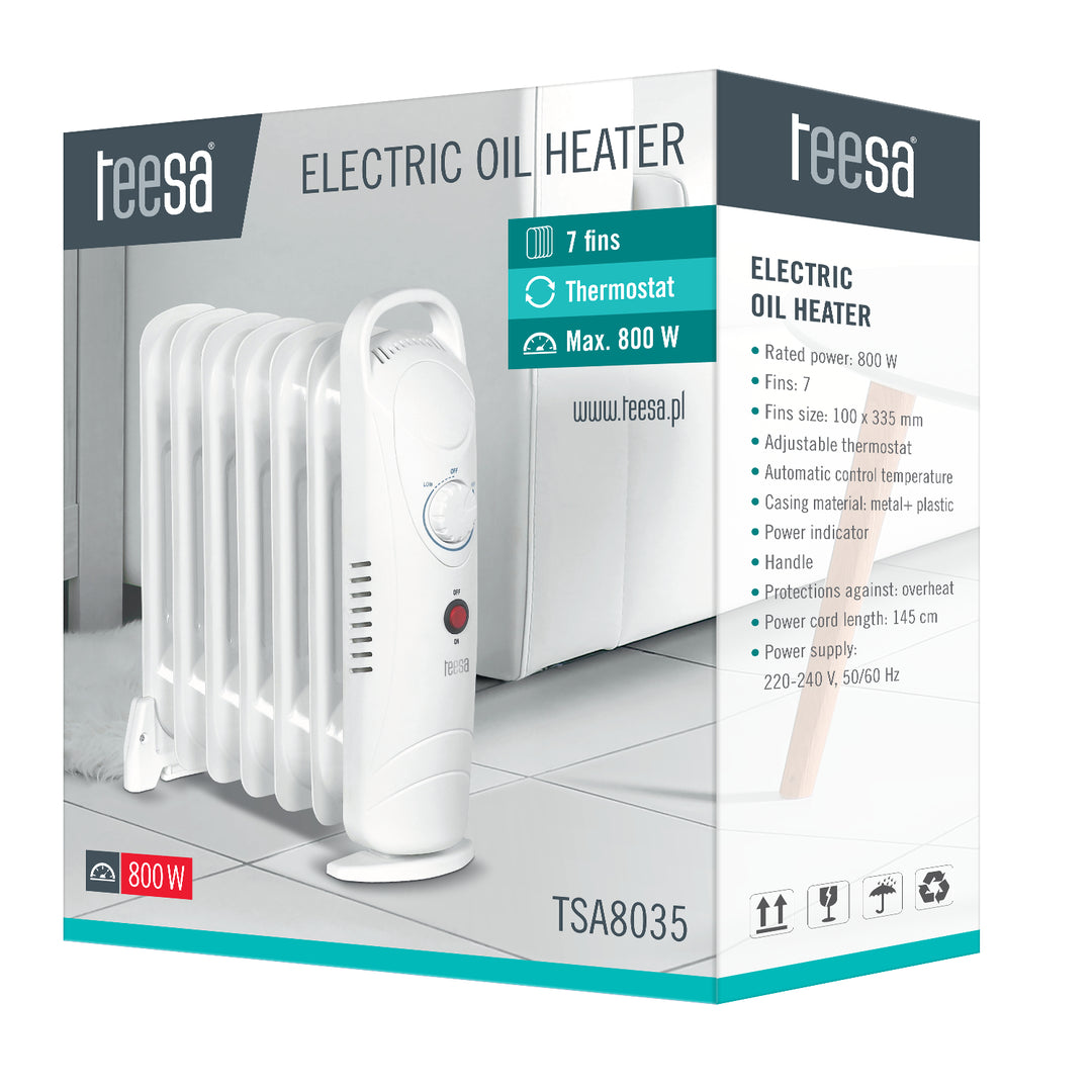 Teesa Portable Oil Heater TSA8035 800W 7 Ribs Thermostat Efficient