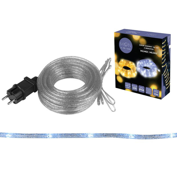 Teaghrán Maisiúil Soilse Fairy 100 LED Silver Glitter Wire Fuar Bán IP44 10m