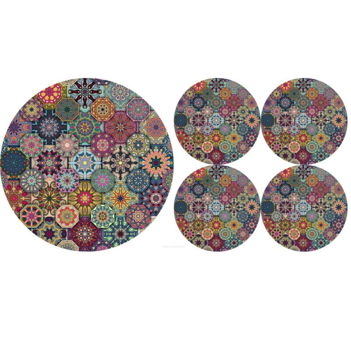 Round Felt Table Placemat Coaster 5-Piece Set Washable