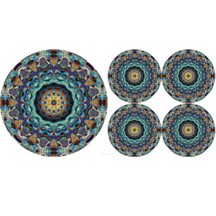 Round Felt Table Placemat Coaster 5-Piece Set Washable