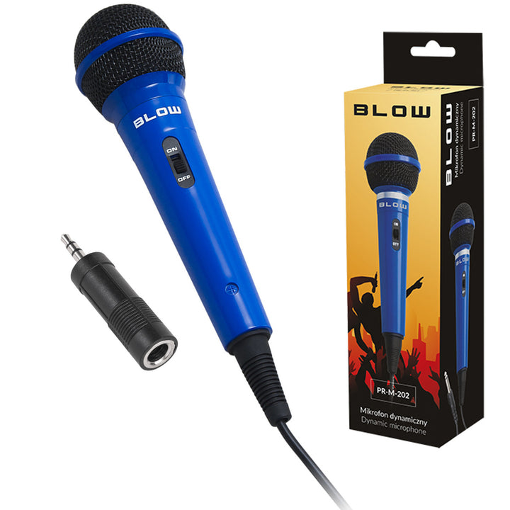 Blow PR-M-202 Dynamic Microphone + Adapter Mini Jack Karaoke Party ON / OFF Switch 75dB 600ohm