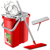 Flat Mop and 2-in-1 Bucket 8L Mop Set, Floor Mop, Mop, Cleaning System, Cleaner (Flat Mop and Bucket Set + 3 Replacement Heads)