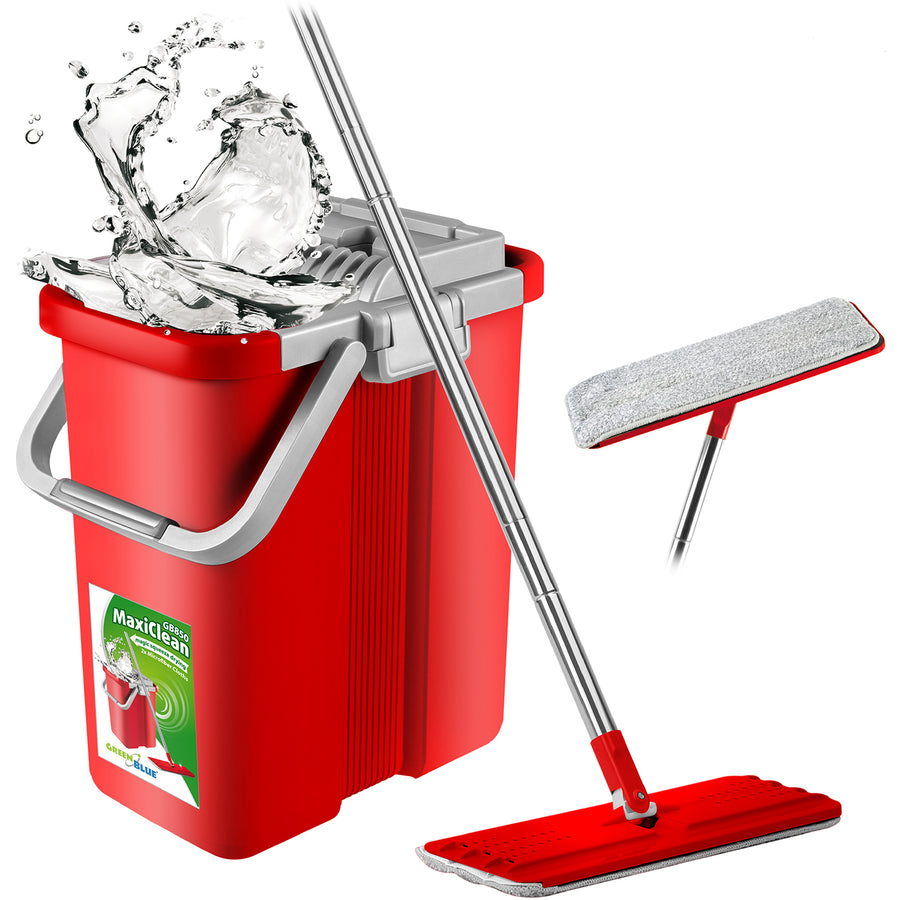 Flat Mop and 2-in-1 Bucket 8L Mop Set, Floor Mop, Mop, Cleaning System, Cleaner (Flat Mop and Bucket Set + 3 Replacement Heads)