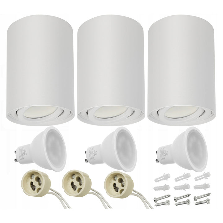 3x Maclean round plafond white MCE422 + 3x LED bulb GU10 5W 4000K