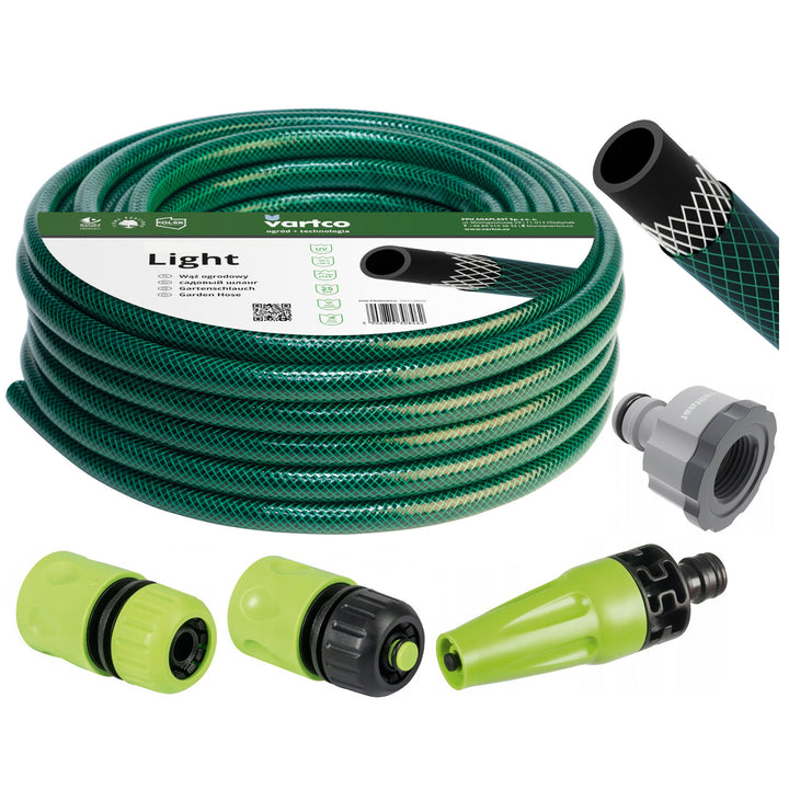 Vartco Light 20m 1/2'' Garden Hose with Accessories Couplings Complete Set 3-Layer Pipe