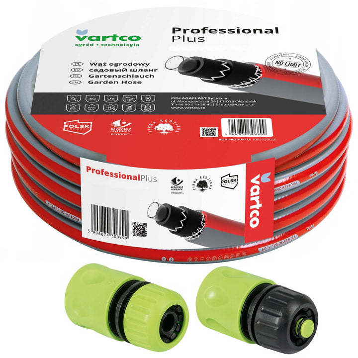 Píobán Píobáin Gairdín 6 Chiseal 30m 1/2" le nascóirí Vartco Professional Plus &amp; Cellfast Cúpláin