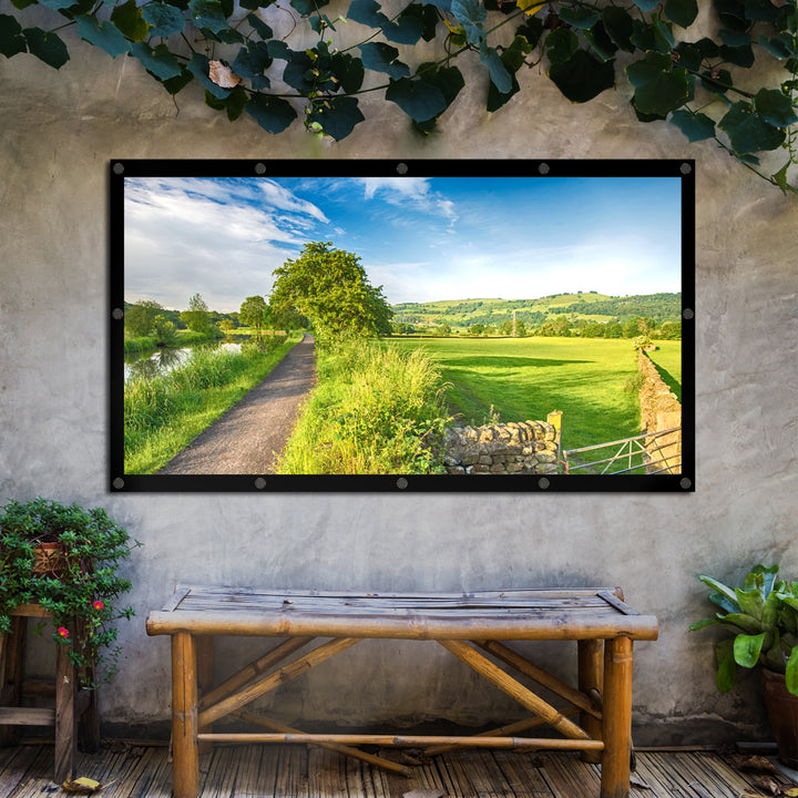 Maclean MC-980 Projection Screen, 84", 177x99cm, 25mm 16:9 Border, Tension Hooks, White