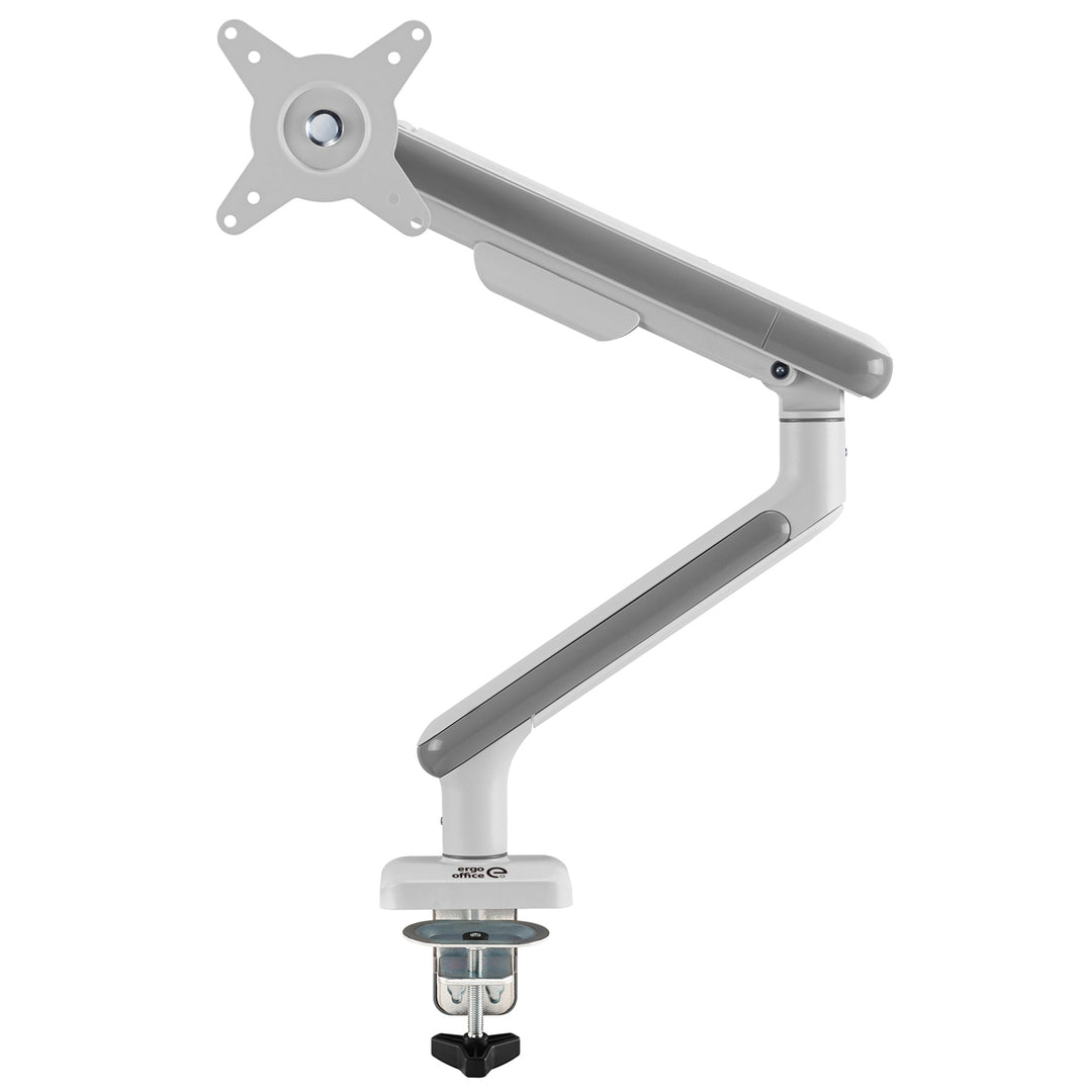 Ergo Office ER-751 Monitor Desk Mount Gas Spring 9kg Adjustable VESA 75x75 100x100 17" - 32" White Silver Clamp Mount Single Arm LED LCD QLED OLED