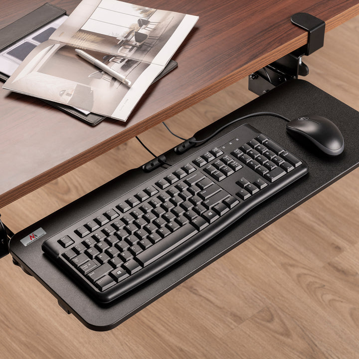 Maclean MC-462 Adjustable Keyboard Tray 67x24cm Slide-Out Sliding for Under-Desk Mounting with C-Clamp Mount Maximum Load 5 kg Height Adjustment