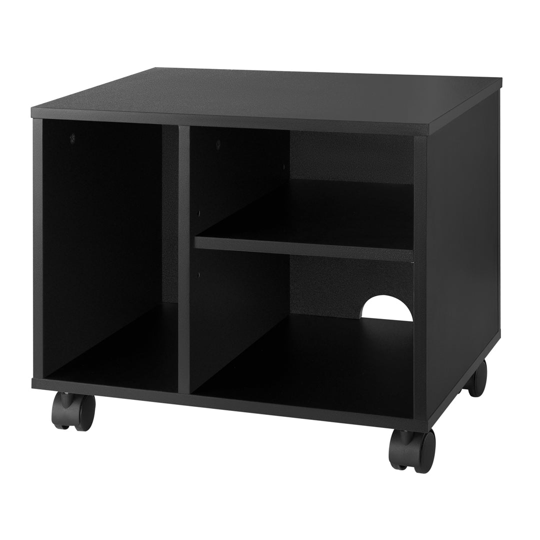 Maclean MC-477 Printer Office Cabinet Filing Office Data Two Shelves One Compartment Rolling Storage Container Black