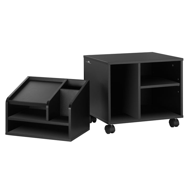 Maclean MC-477 Printer Office Cabinet Filing Office Data Two Shelves One Compartment Rolling Storage Container Black