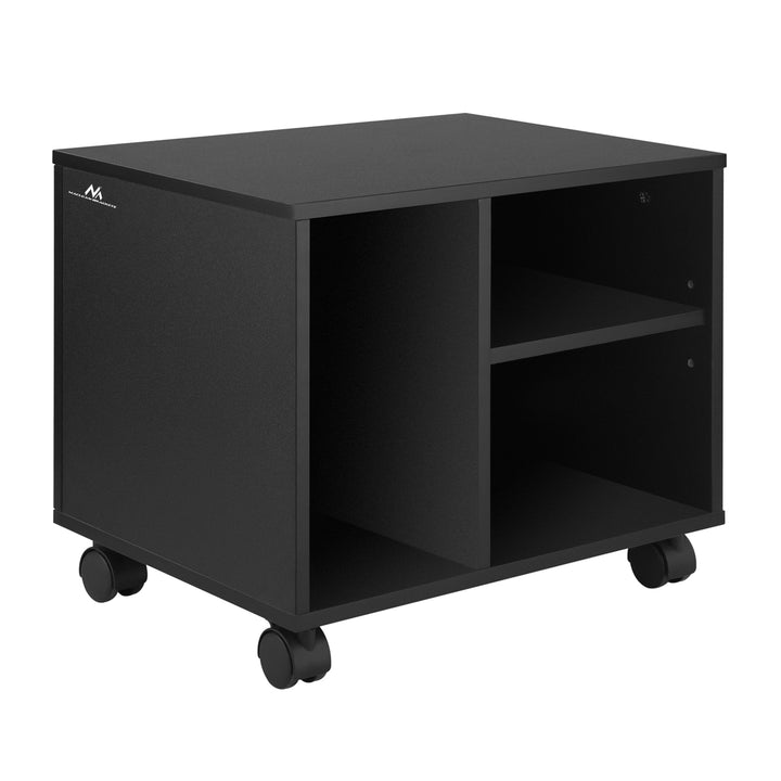 Maclean MC-477 Printer Office Cabinet Filing Office Data Two Shelves One Compartment Rolling Storage Container Black