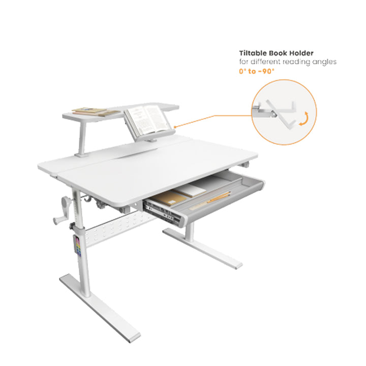 Ergo Office ER-483 Ergonomic Kids Children's Desk with Height Adjustment and Tilt Adjustment Shelf with Book Holder up to 40 kg Drawer Bag Hook