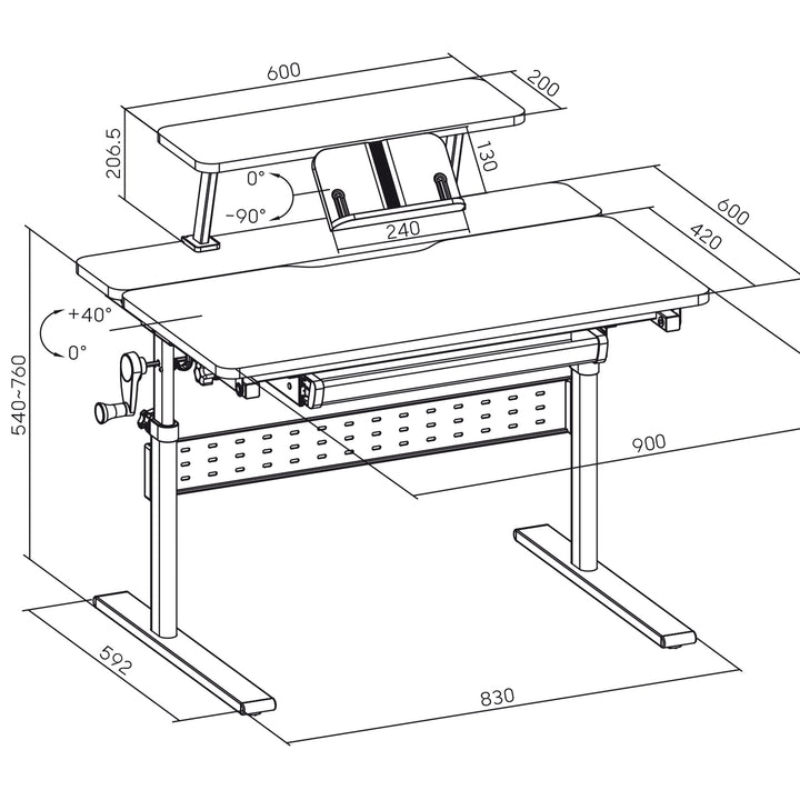 Ergo Office ER-483 Ergonomic Kids Children's Desk with Height Adjustment and Tilt Adjustment Shelf with Book Holder up to 40 kg Drawer Bag Hook