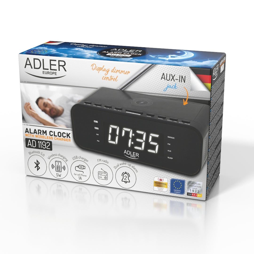 FM radio alarm clock with wireless charger and Bluetooth - Adler AD 1192B