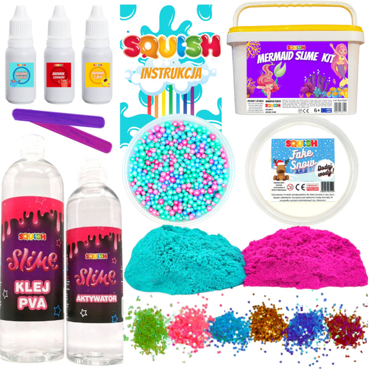 Squish Slime Making 15-Piece Set Kit - Mermaid - 500ml Glue + 250ml Activator Kinetic Cloud Water Crunchy Glitter