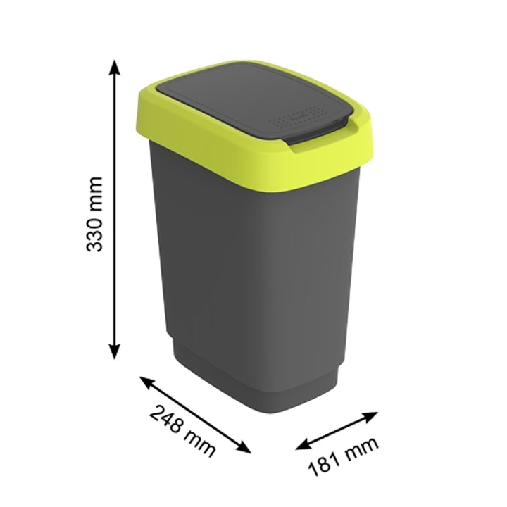 Waste Bin Trash Can 10L Lid Recycling Easy Cleaning Slim BPA Free