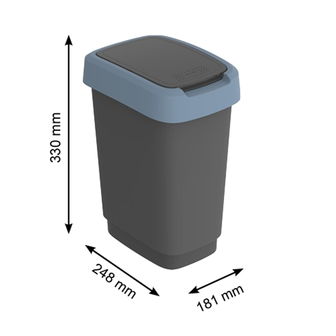 Waste Bin Trash Can 10L Lid Recycling Easy Cleaning Slim BPA Free