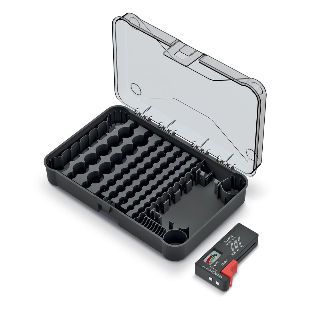 Kistenberg Battery Box KBBT Battery Organizer Storage Box with Removable Tester 85 Slots Durable Professional