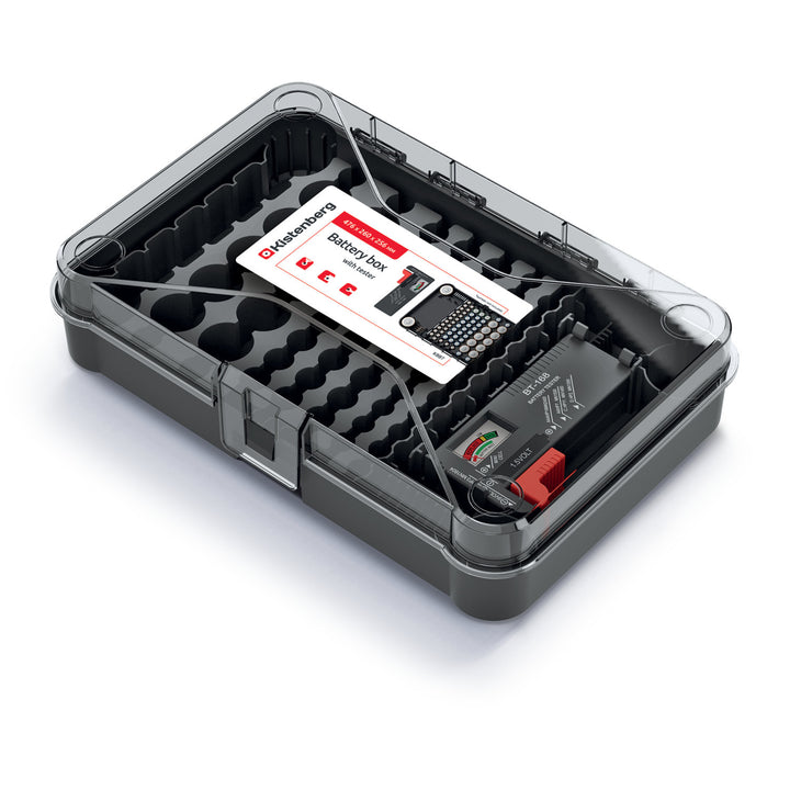 Kistenberg Battery Box KBBT Battery Organizer Storage Box with Removable Tester 85 Slots Durable Professional