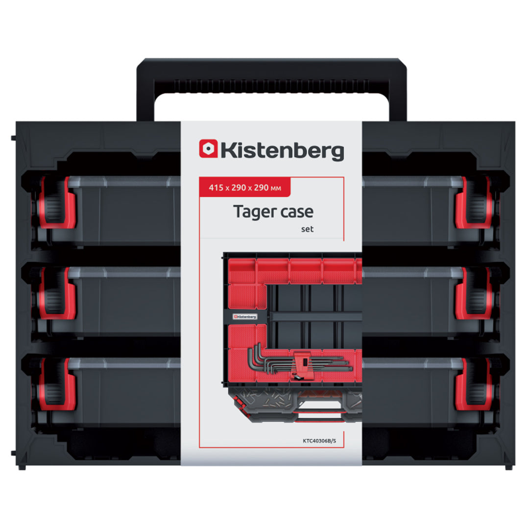 Kistenberg Tagercase 40 KTC40306B Tool Case Box with 3 Removable Organisers Compartment Box Wall Mountable with Carry Handle Portable