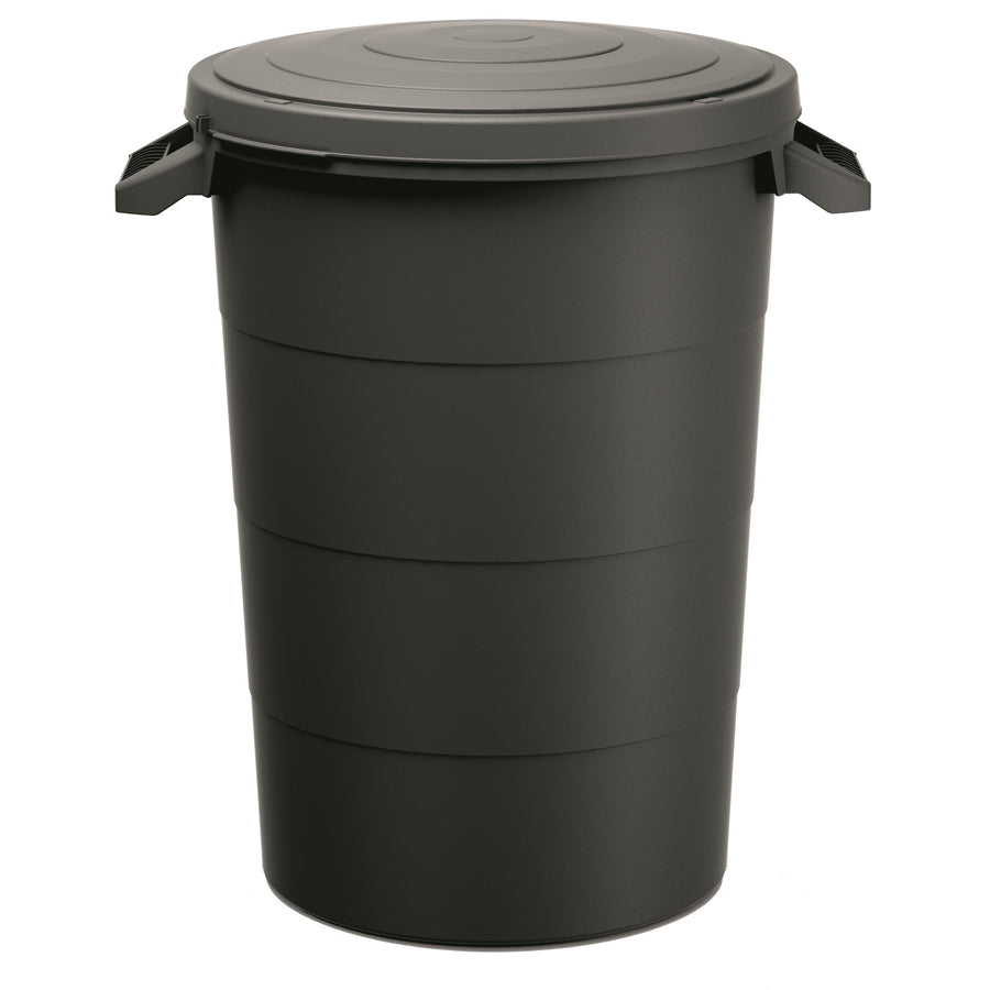 Keden SMOOTH Litter Waste Bin Bucket 80L Outdoor with Lid Handles Black Recycling Compost Garbage Can