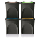 Keden Sortibox 4 x 25L Sorting Waste Bin Set of 4 Recycling Trash Can Segregation Bins with Coloured Lids