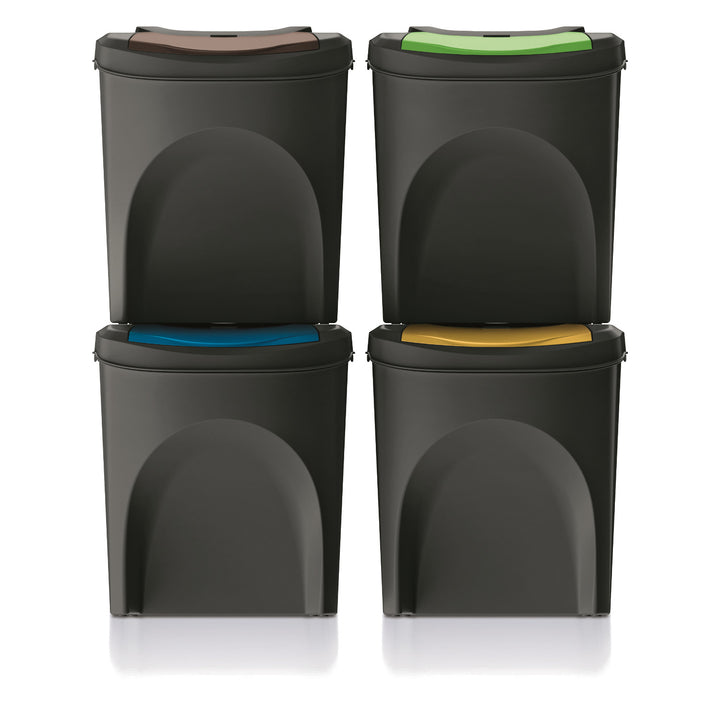 Keden Sortibox 4 x 25L Sorting Waste Bin Set of 4 Recycling Trash Can Segregation Bins with Coloured Lids