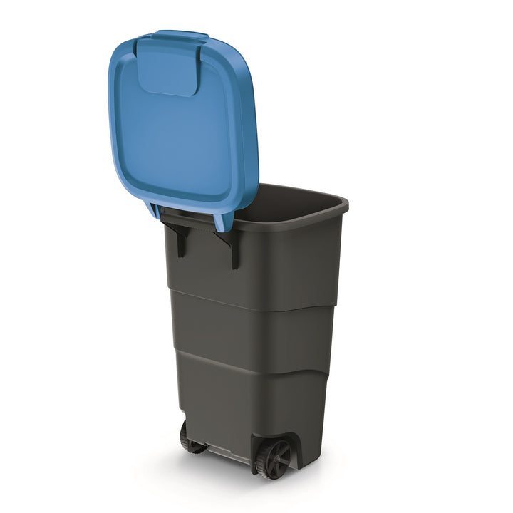 Wheeler 110L Wheelie Bin Trash Can With Wheels And Lid Large Universal Garbage Litter Outdoor Sorting Recycling Plastic Black and Blue