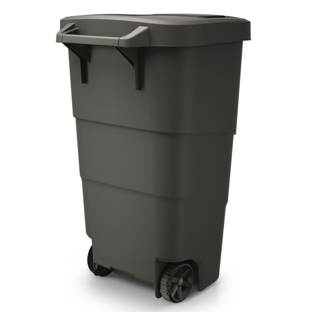 Wheeler 110L Wheelie Bin Trash Can With Wheels And Lid Large Universal Garbage Litter Outdoor Sorting Recycling Plastic Black