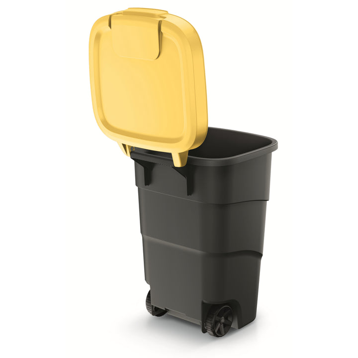 Wheeler 95L Wheelie Bin Trash Can With Wheels And Lid Large Universal Garbage Trash Outdoor Plastic Anthracite and Yellow