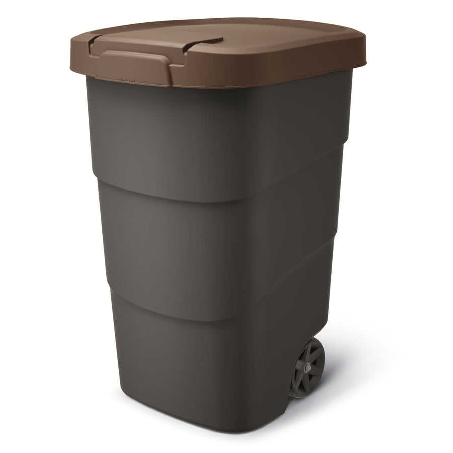 Wheeler 95L Wheelie Bin Trash Can With Wheels And Lid Large Universal Garbage Trash Outdoor Plastic Anthracite and Brown