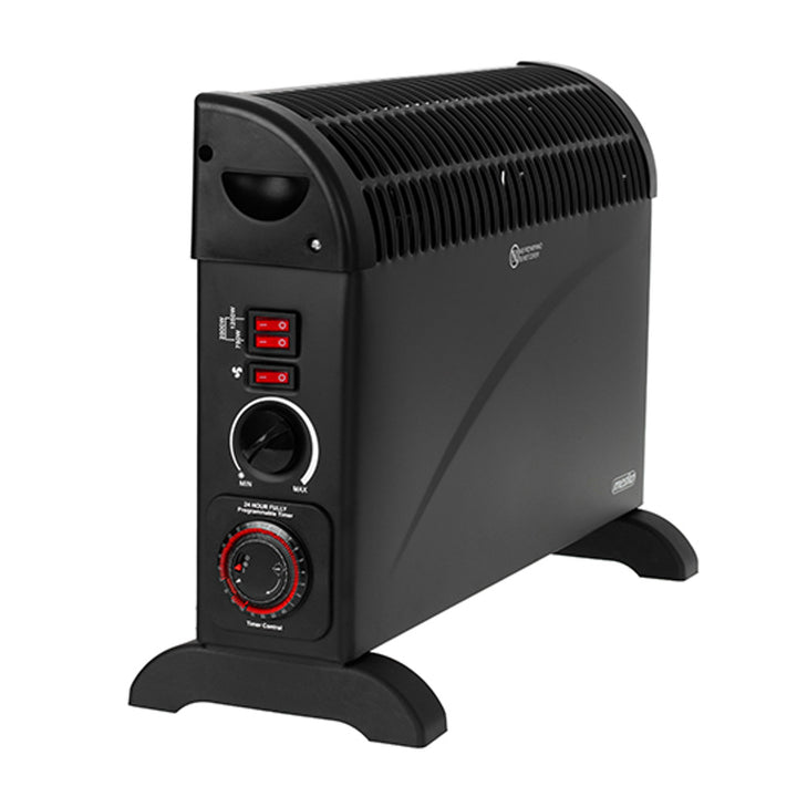 Electric Convector Heater Black Thermostat 3 Power Levels Timer 2000W