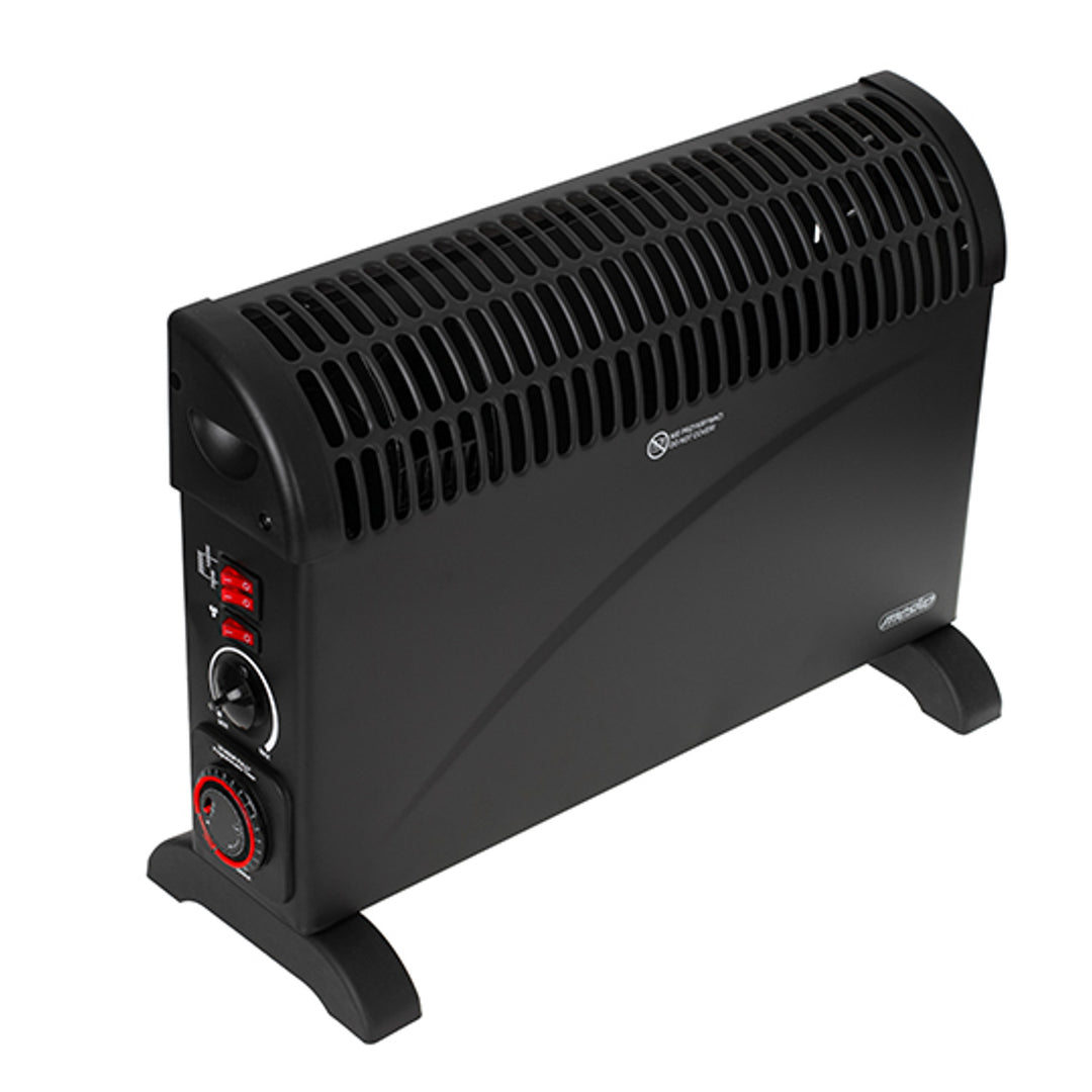 Electric Convector Heater Black Thermostat 3 Power Levels Timer 2000W