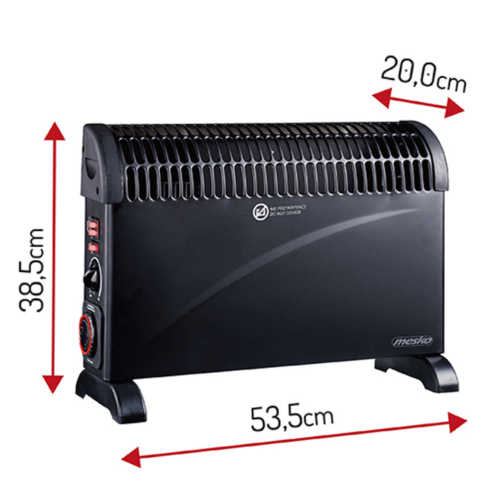 Electric Convector Heater Black Thermostat 3 Power Levels Timer 2000W